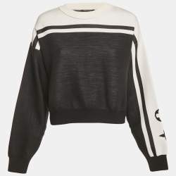 Pre Owned Louis Vuitton Black Knit Logo Detail Cropped Sweater M