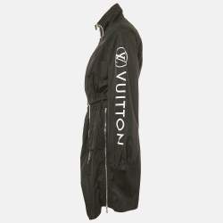 Pre Owned Louis Vuitton Black Logo Print Nylon Zip Detail Jacket S
