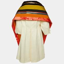 Pre Owned Louis Vuitton Ivory/Muticolor Striped Scarf Detail Coat M