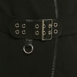 مملوكة مسبقًا Louis Vuitton Black Wool Open Front Belted Leather Trim Coat S 