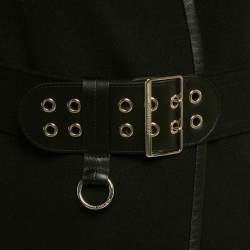 مملوكة مسبقًا Louis Vuitton Black Wool Open Front Belted Leather Trim Coat S 