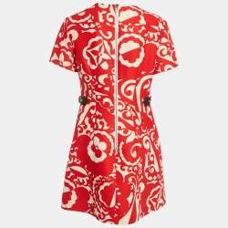 مملوكة مسبقًا Louis Vuitton Red Printed Crepe Leather Trim Shift Dress M