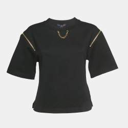 Pre Owned Louis Vuitton Black Silk & Cotton Zipper Detail T-Shirt S