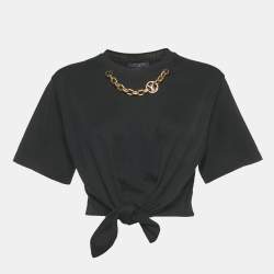 Pre Owned Louis Vuitton Black Cotton Chain Detail Crop T-Shirt XS