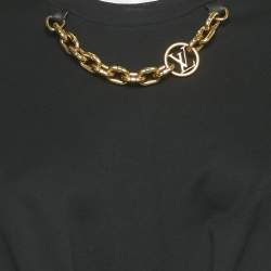 Pre Owned Louis Vuitton Black Cotton Chain Detail Crop T-Shirt XS