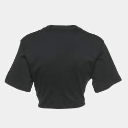 Pre Owned Louis Vuitton Black Cotton Chain Detail Crop T-Shirt XS