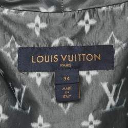 Pre Owned Louis Vuitton Grey Logo Print Silk Blend Zip-Up Hooded Jacket S