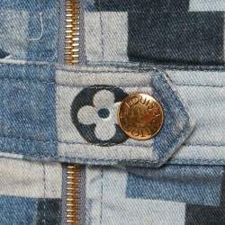 Pre Owned Louis Vuitton Blue Monogram Checks Denim Mini Dress S