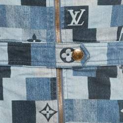 Pre Owned Louis Vuitton Blue Monogram Checks Denim Mini Dress S