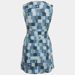 Pre Owned Louis Vuitton Blue Monogram Checks Denim Mini Dress S