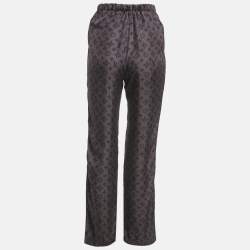 Pre Owned بنطلون لوي فيتون حرير أزرق بحري مونوغرام مع تفاصيل ربط مقاس صغير (سمول)