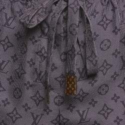 Pre Owned بنطلون لوي فيتون حرير أزرق بحري مونوغرام مع تفاصيل ربط مقاس صغير (سمول)