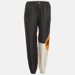 Pre Owned Louis Vuitton Black Logo Print Silk Trousers S