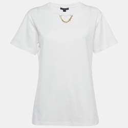 Pre Owned Louis Vuitton White Cotton Chain Detail Crew Neck T-Shirt L