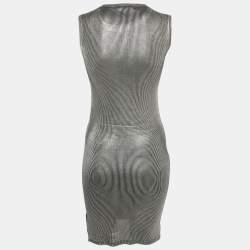 Pre Owned Louis Vuitton Silver Rib Knit Sleeveless Midi Dress M