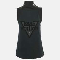 Pre Owned Louis Vuitton Black Logo Print Cotton Zip Detail Sleeveless T-Shirt L