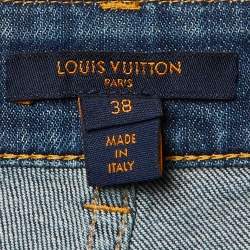Pre Owned Louis Vuitton Blue Denim Logo Detail Wide Leg Jeans M/Waist 29"