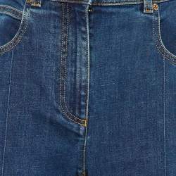 Pre Owned Louis Vuitton Blue Denim Logo Detail Wide Leg Jeans M/Waist 29"