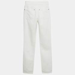 مملوكة مسبقًا Louis Vuitton White Leather Applique Monogram Denim Jeans S Waist 25"