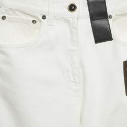مملوكة مسبقًا Louis Vuitton White Leather Applique Monogram Denim Jeans S Waist 25"