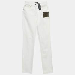مملوكة مسبقًا Louis Vuitton White Leather Applique Monogram Denim Jeans S Waist 25"