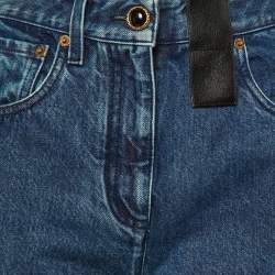 Pre Owned Louis Vuitton Blue Denim Monogram Patch Straight Fit Jeans M/Waist 29"
