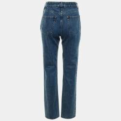 Pre Owned Louis Vuitton Blue Denim Monogram Patch Straight Fit Jeans M/Waist 29"