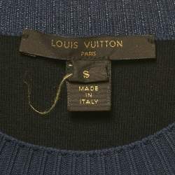 Pre Owned Louis Vuitton Navy Blue Leather Trim Mini Dress S