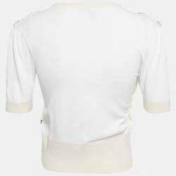 Pre Owned Louis Vuitton White /Cream Knit Ruffled Top XS
