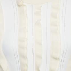 Pre Owned Louis Vuitton White /Cream Knit Ruffled Top XS