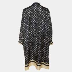 Pre Owned Louis Vuitton Navy Blue Monogram Striped Silk Shift Dress L