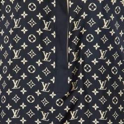 Pre Owned Louis Vuitton Navy Blue Monogram Striped Silk Shift Dress L