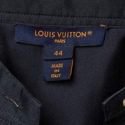 Pre Owned Louis Vuitton Navy Blue Monogram Striped Silk Shift Dress L