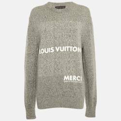 Pre Owned Louis Vuitton Grey Logo Print Rib Knit Sweater M