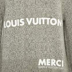 Pre Owned Louis Vuitton Grey Logo Print Rib Knit Sweater M