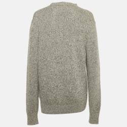 Pre Owned Louis Vuitton Grey Logo Print Rib Knit Sweater M