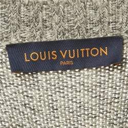Pre Owned Louis Vuitton Grey Logo Print Rib Knit Sweater M