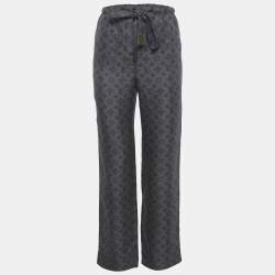 Pre Owned Louis Vuitton Navy Blue Logo Printed Silk Pants S