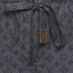 Pre Owned Louis Vuitton Navy Blue Logo Printed Silk Pants S