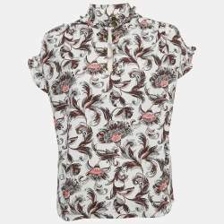 Pre Owned Louis Vuitton White Floral Print Cotton Top M