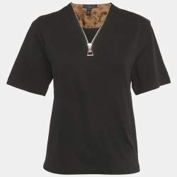 Pre Owned Louis Vuitton Black Jersey Zip-Up Top XS