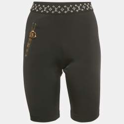 Pre Owned Louis Vuitton Black Monogram Trim Jersey Biker Shorts M