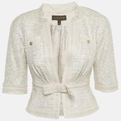 Pre Owned Louis Vuitton Pink Lurex Tweed Bow Detail Jacket S
