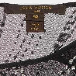 Pre Owned Louis Vuitton Black Glitter Print Mesh Sheer Top L
