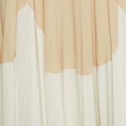 Pre Owned Louis Vuitton Beige /White Abstract Print Silk Pleated Maxi Skirt S