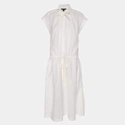 Pre Owned Louis Vuitton White Monogram Fil Coupé Lavaliere Collar Dress L