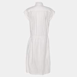 Pre Owned Louis Vuitton White Monogram Fil Coupé Lavaliere Collar Dress L