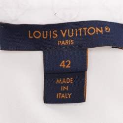 Pre Owned Louis Vuitton White Monogram Fil Coupé Lavaliere Collar Dress L