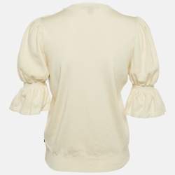 Pre Owned Louis Vuitton Cream Wool Flared Sleeve Top S