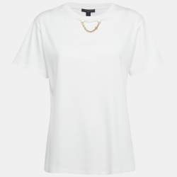 Pre Owned Louis Vuitton White Cotton Chain Detail T-Shirt L
